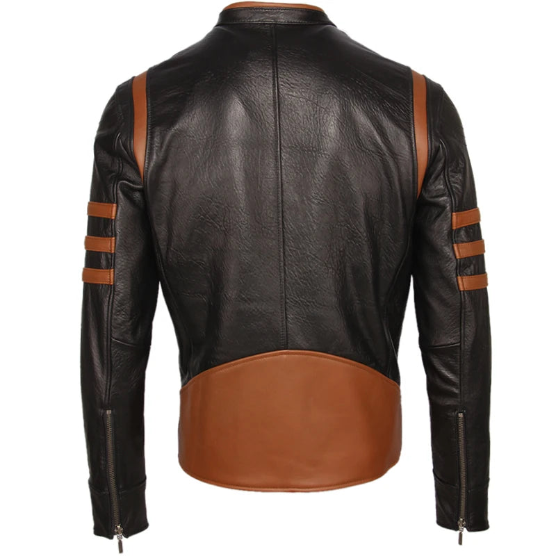 Men Genuine Leather Jacket For Man Bomber Skin Jacket 100% Natural Black Sheepskin & Brown Cowhide Slim Fit Male Skin Coat M305