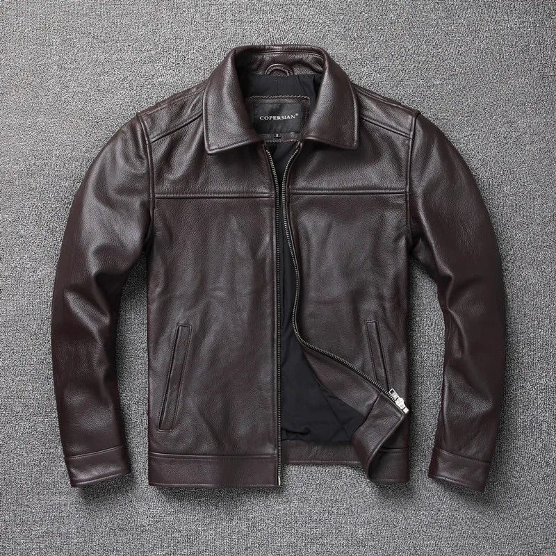 Casual Men Leather Jacket Genuime Cowhide Slim Fit Black Brown Mens Leather Jacket Male Jackets Autumn Coat Man Clothing