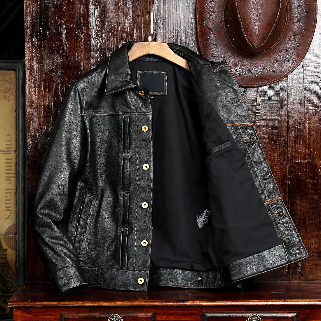 Classical 506 Style Men's Cowboy Natural Cowhide Jacket  Slim Quality Genuine Leather Coat Man Short Single Breasted Clothes