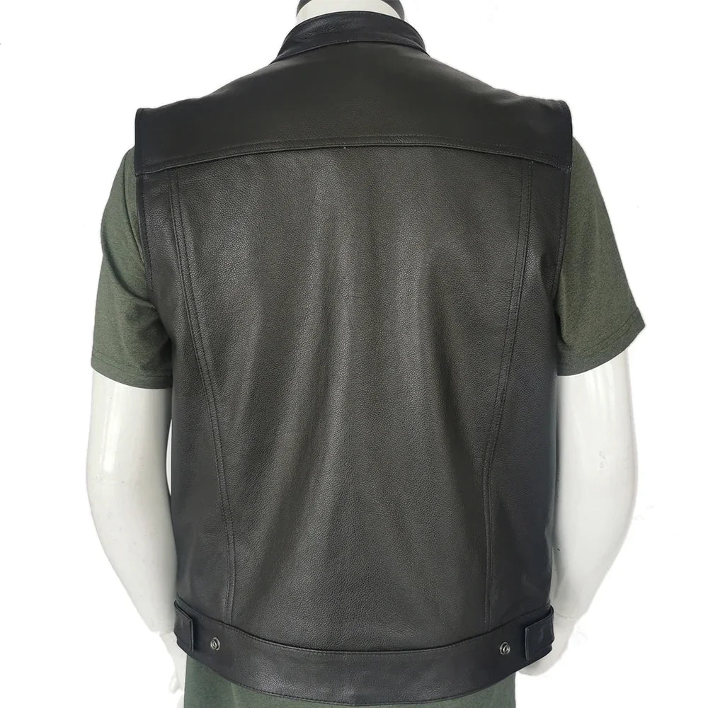 Classical Motorcycle Biker Leather Vest Men Genuine Leather Sleeveless Jackets 100% REAL Cowhide/Sheepskin Asian Size S-6XL M232