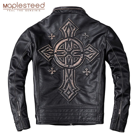 Distressed Leather Jacket Men Vintage Motorcycle Jackets 100% Natural Cowhide Men's Motorbiker Coat Autumn Asian Size M202