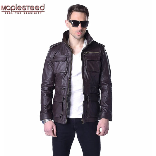 M65 Genuine Leather Jacket Men Long Real Cowhide Military Clothes Male Leather Coat Autumn M143