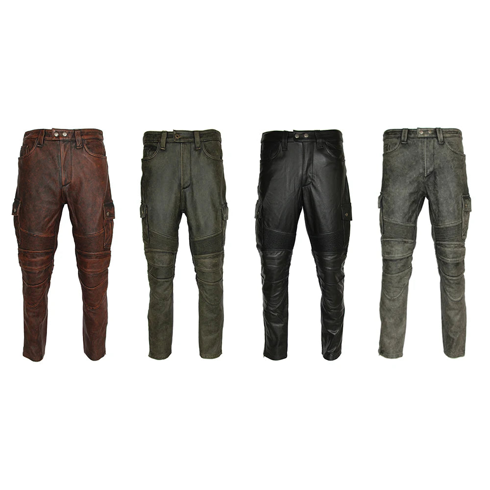 Motorcycle Leather Pants for Men Genuine Cowhide Protectives Motor Biker Leather Pant Protectors Pantalones Cuero Moto