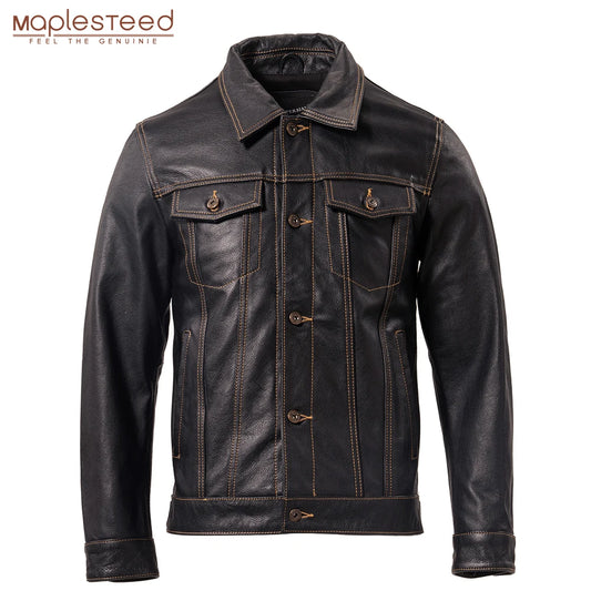 Classic Cow Leather Jacket For Men Cowhide Leather Coat Slim Fit Genuine Skin Coat Male Clothes Spring Autumn Asian Size M421