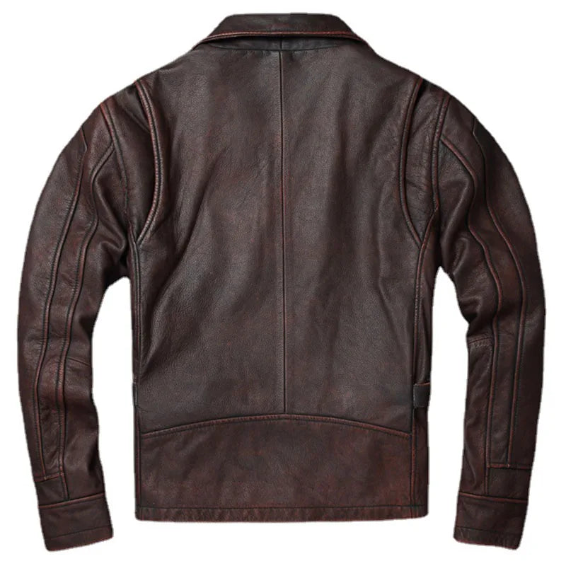 Men Cowhide Coat Vintage Men Leather Jacket Genuine Leather Clothes Men's Winter Jacket Motorcycle Biker Jackets