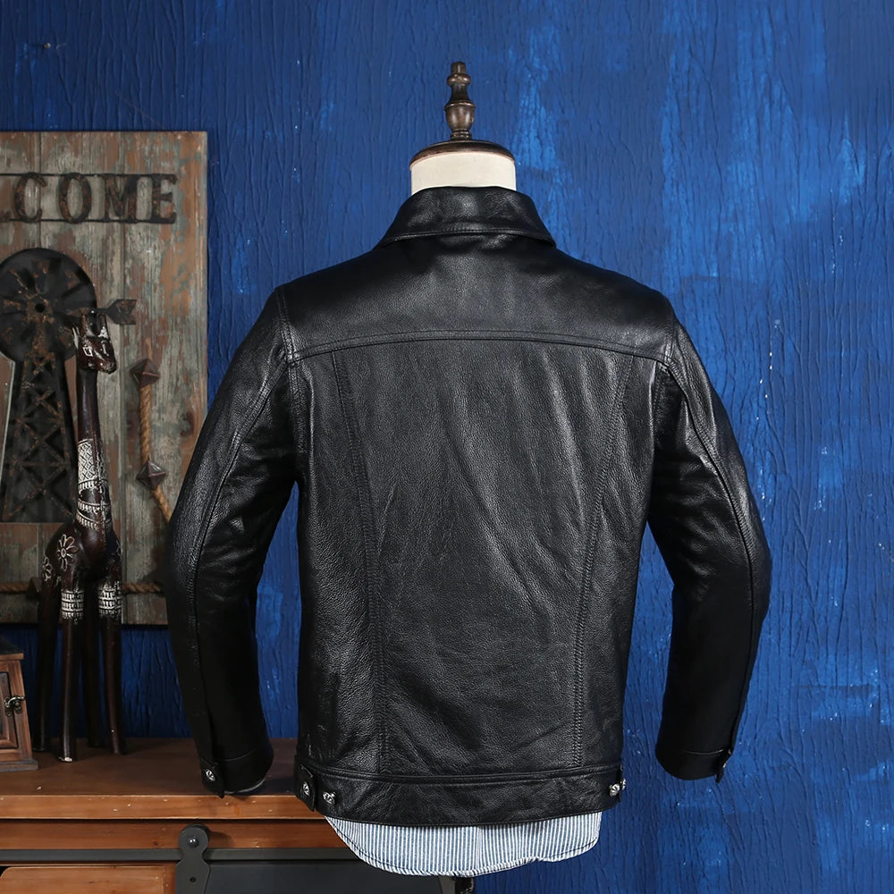 Lee 101J Type Genuine Leather Jacket Men Blue Natural Cowhide Slim Short Coat Casual Style Single Breasted Clothes Autumn