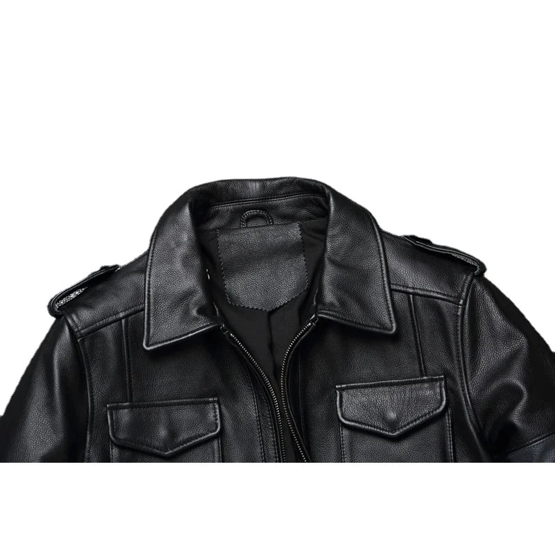 Classic Men Leather Jacket Long Genuine Leather Coat Slim Fit Genuine Cowhide Mens Hunting Jacket Autumn кожаная куртка мужская