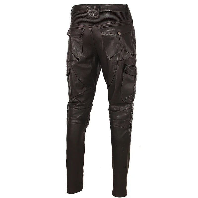 Motorcycle Leather Trousers Men Leather Pant Thick 100% Cowhide Vintage Grey Brown Black Men's Moto Biker Pants Winter 4XL M216