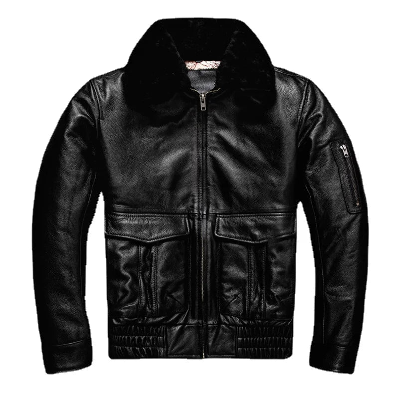 Classic Flight Style Air Force Men Genuine Leather Jacket Black Plus Size Cowhide Aviation Coat Warm Cotton Leather Clothes