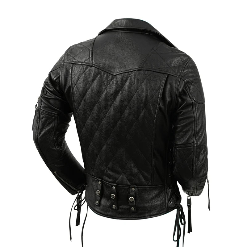 Motorcycle Jacket Real Cowhide Leather Jacket Men's Motorcycle Riding Jacket Genuine Leather Mens Motor Biker Jackets S-XL