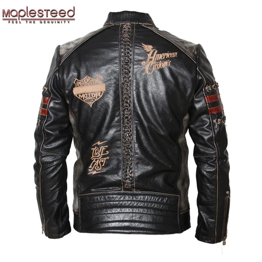 Motorcycle Jacket Men's Genuine Leather Jacket Cowhide Calf Skin Black Slim Men's Leather Jacket Male Biker Coat Autumn M094