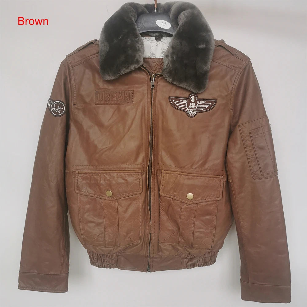 Men Leather Jacket Red Brown Sheepskin Black Cowhide Flight Jackets Man Pilot Jacket Motorcycle Biker Coat Winter Clothing M177