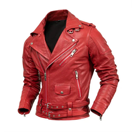 Men Motorcycle Coat Natural Sheepskin Vegetable Tanned Genuine Leather Male Biker Jackets Moto Riding Leather Coat Spring Autumn