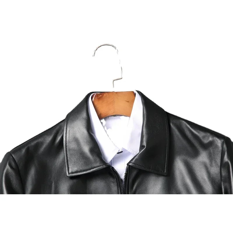 Casual Men Leather Jacket Slim Soft Cowhide Leather Mens Jacket Male Skin Coat Spring Autumn Chaqueta De Cuero Para Hombre