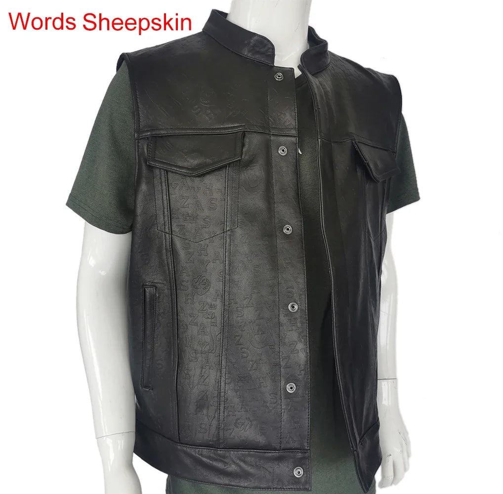 Classical Motorcycle Biker Leather Vest Men Genuine Leather Sleeveless Jackets 100% REAL Cowhide/Sheepskin Asian Size S-6XL M232