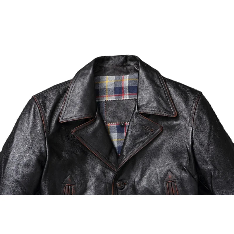 Casual Edged Black Genuine Leather Jacket Men Soft Real Cowhide Autumn Spring Coats Chamarras De Cuero Para Hombre