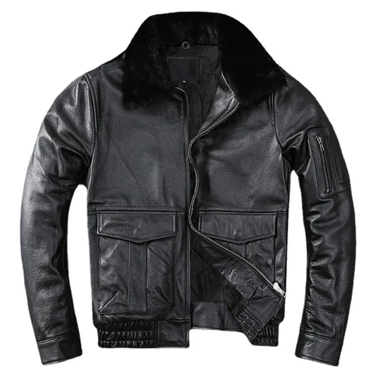 New Air Force Flight Genuine Cow Leather Men's Jacket Detachable Real Fur Collar Thicken Warm Cowhide Clothes Men Winter Coat