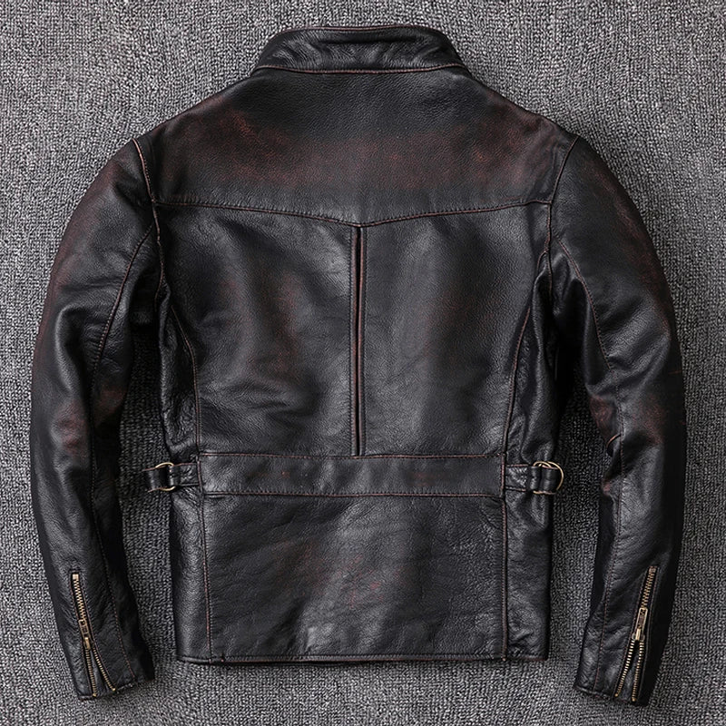 Men Leather Jacket Vintage Black 100% Natural Genuine Cowhide Coats Men's Leather Coat Male Clothes Autumn M210