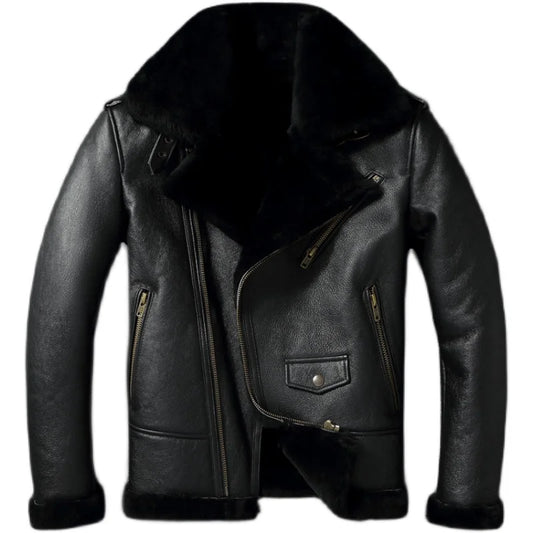 Thick Warm Genuine Sheepskin Real Fur Shearling Jackets for Men Leather Jacket Mens Biker Clothing Men's Coat Winter