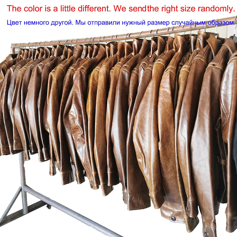 Classic 1930S Color Changes Oil Waxed Natural Cow Leather Jacket Men Real Cowhide Coat Male Clothes Autumn Chest 126cm M474