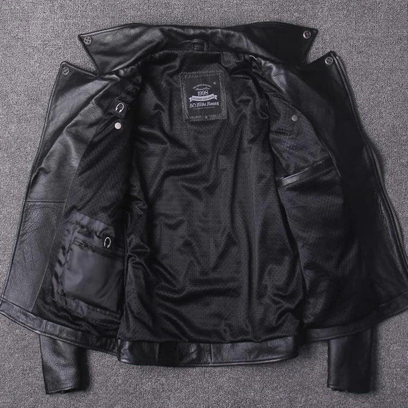 NEW Profession Biker Jacket Genuine Leather Men Motorcycle Jackets Men's oblique zipper jacket Protective Gear Man Cowhide Coat