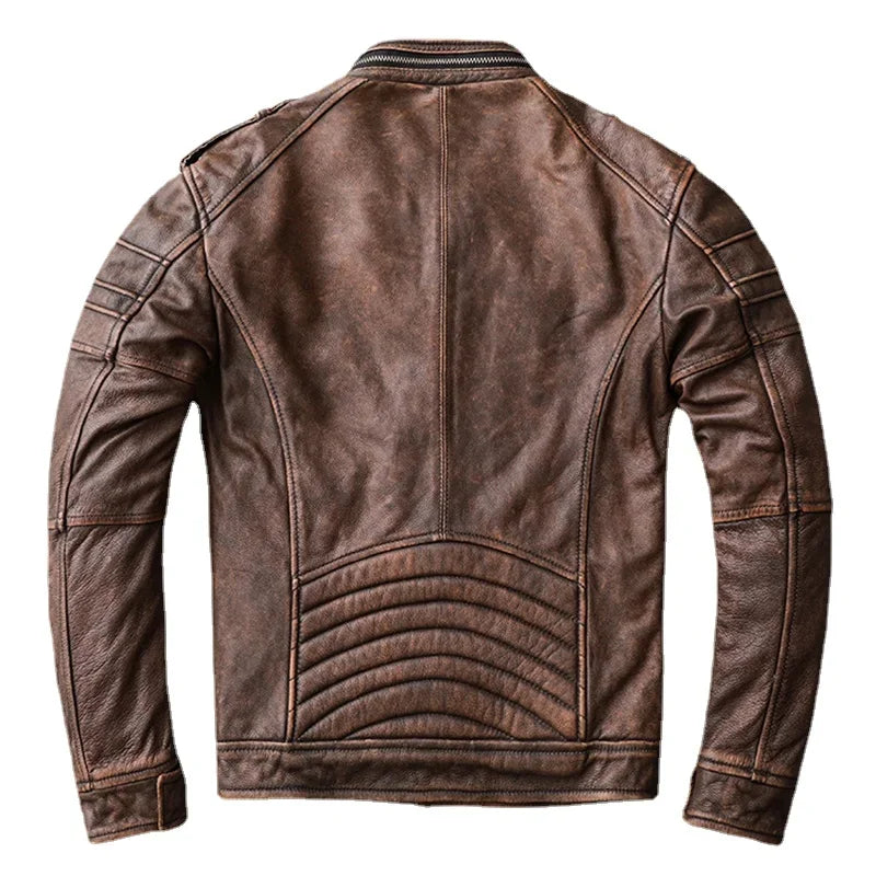 Vintage Motorcycle Jacket Men Leather Jackets 100% Genuine Cowhide Slim Fit Skin Coat Man Biker Clothing Autumn M698