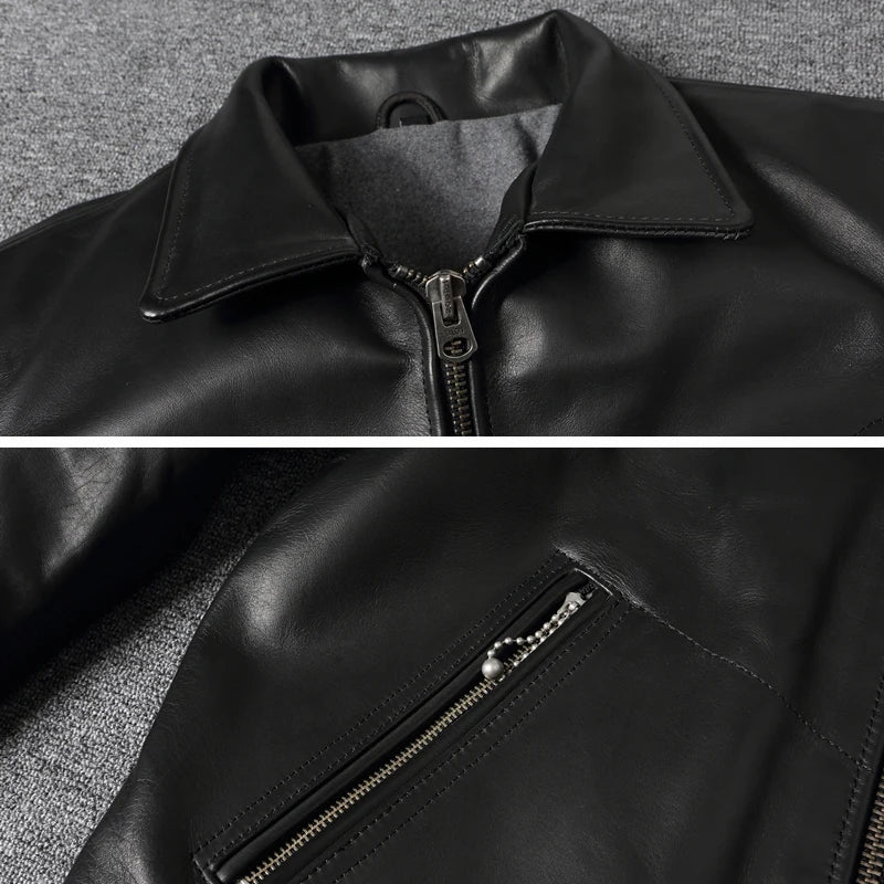 Motorcycle Jacket Mulholland Leather Jacket Men First Layer Cow Leather Coat Men Slim Biker Jacket Autumn Motor Rider Jacket