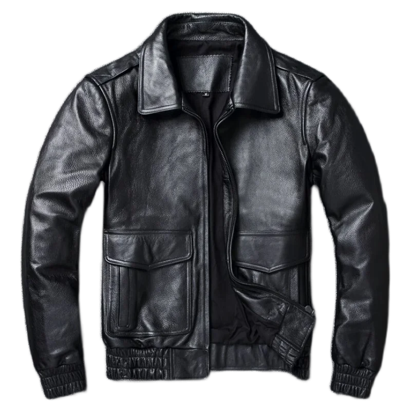 Black Genuine Leather Jacket Men Real Cow Skin Coat Classic Flight A2 Jackets Men Leather Jacket Aviator Coats Autumn