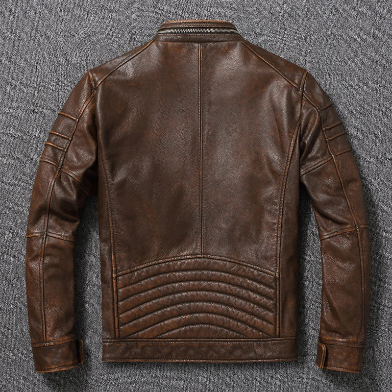 Casual Leather Jacket Men Real Cow Leather Retro Vintage Leather Jackets Mens Jackets Chaqueta De Cuero Para Hombre Casacos