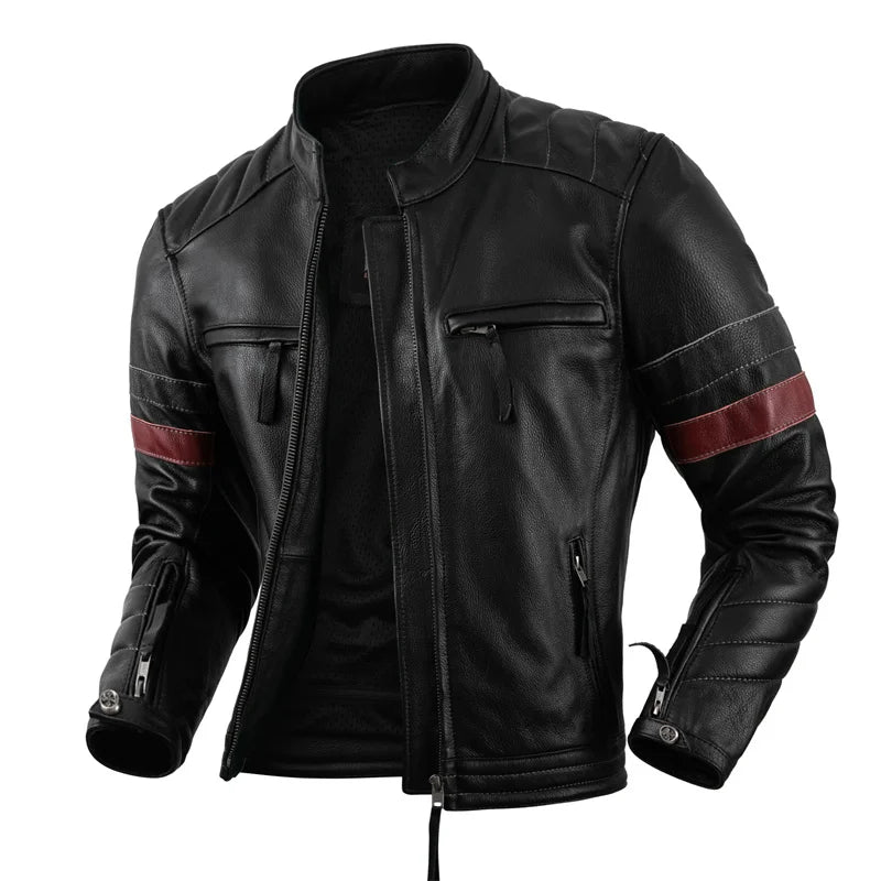 Protectors Motorcycle Jackets Cowhide Leather Jacket Men Natural Genuine Leather Clothes Biker Clothing Motor Riding Coat S-2XL