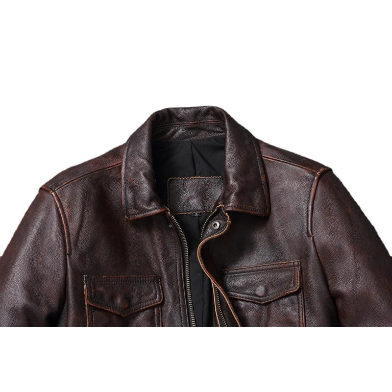 Casual Leather Jacket Men Real Cow Leather Retro Vintage Leather Jackets Mens Jackets Chaqueta De Cuero Para Hombre Casacos