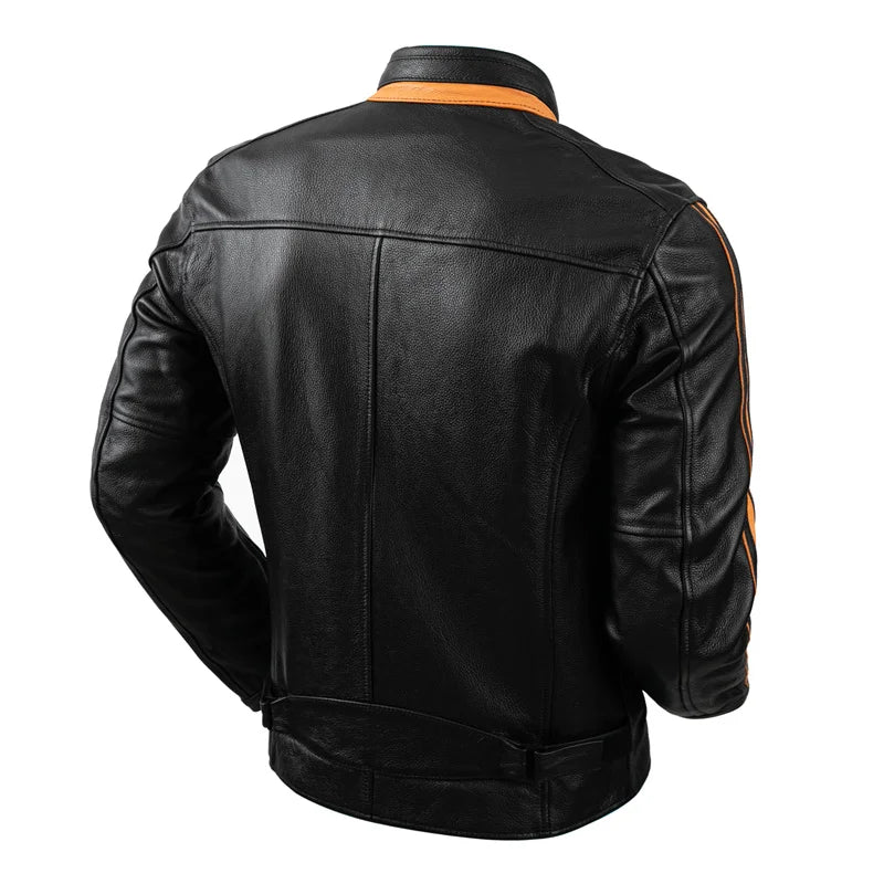 Protectors Mens Motorcycle Jacket Genuine Leather Cowhide  American Biker Men Leather Jacket Racer Cow Leather Coats Moto Biker