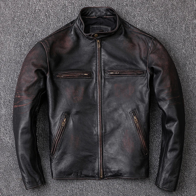 Men Leather Jacket Vintage Black 100% Natural Genuine Cowhide Coats Men's Leather Coat Male Clothes Autumn M210