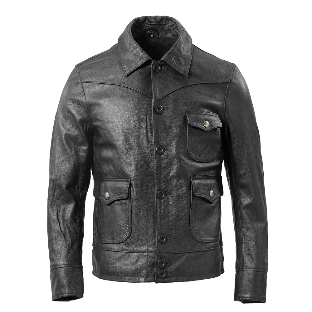 Men's Leather Jacket 100% Natural Cowhide Men Genuine Leather Coat Bomber Jackets Man Clothing Autumn Asian Size M266