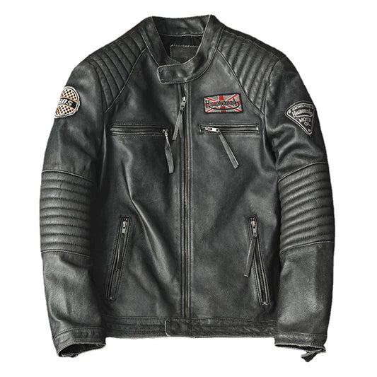 Motorcycle Genuine Leather Jacket for Men Style Biker Jackets Slim Cowhide spring Coat Men