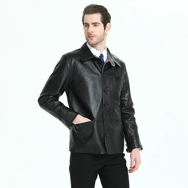 Long Men Leather Coat 100% Natural Cowhide Men's Genuine Jacket Man Autumn Winter Coat Male Skin Clothing M201