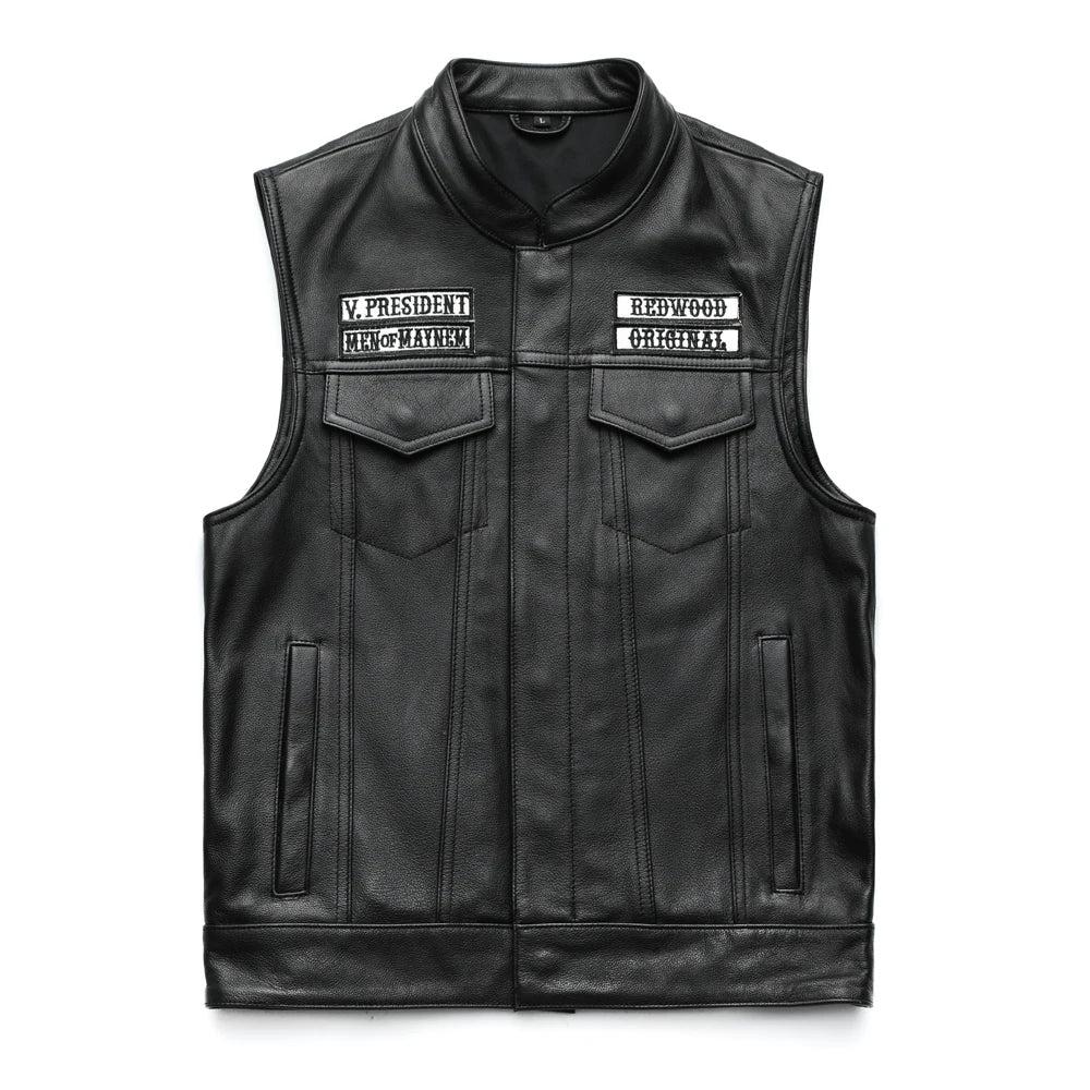 Classic Motorcycle Leather Vest Men100% Genuine Cowhide Skin Biker Leather Vest Moto Leather Waistcoat M436