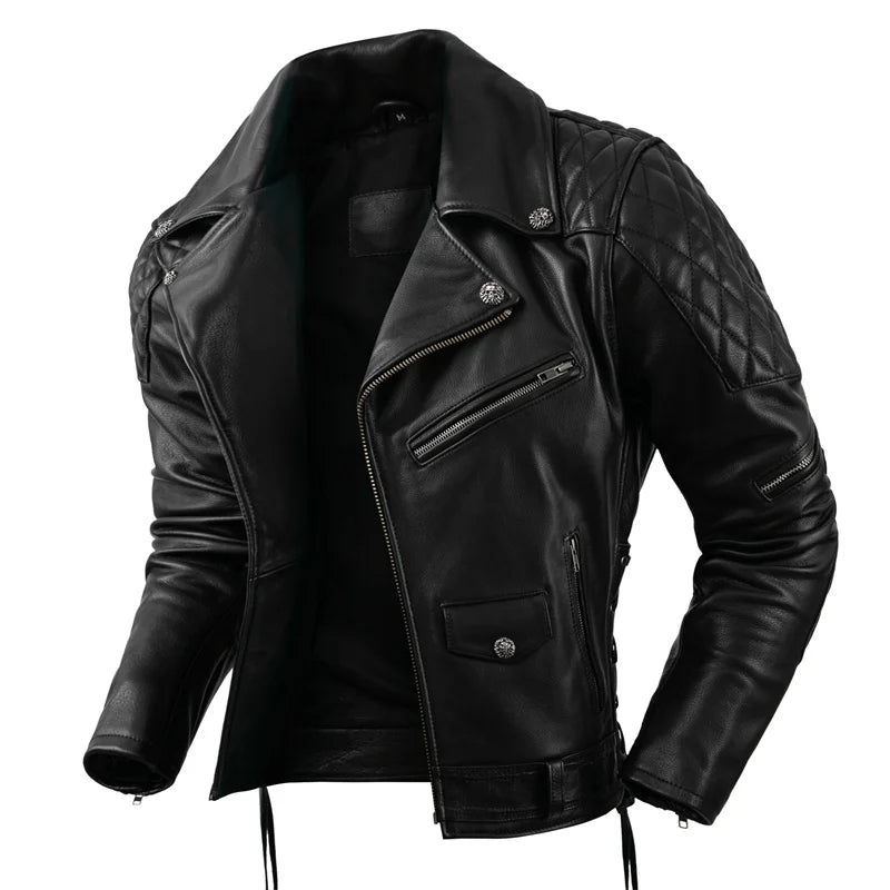 Motorcycle Coat Men Genuine Leather Jacket Natural Cowhide Autumn Slim Motor Biker Clothes Men's Leather Riding Clothing Winter