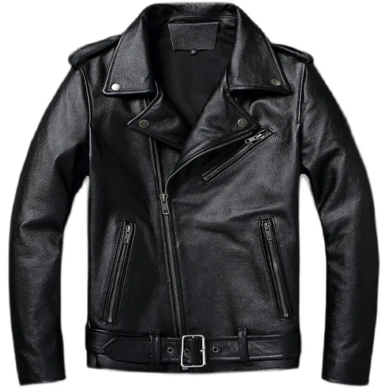 Men Leather Jacket Genuine Cow Biker Spring Autumn Motorcycle Jackets Mens Biker Coat кожаная куртка мужская