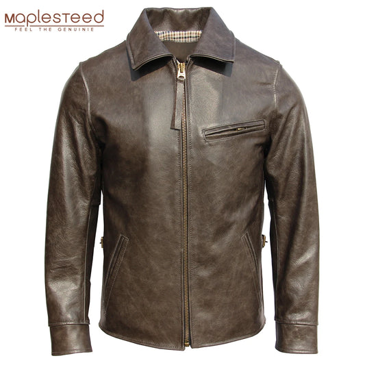 Classic 1930S Color Changes Oil Waxed Natural Cow Leather Jacket Men Real Cowhide Coat Male Clothes Autumn Chest 126cm M474