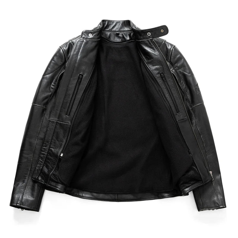 Reflective Skull Vintage Motorcycle Biker Jacket Men Real Cowhide Leather  Autumn Winter Coat Liner Detachable Riding Clothing