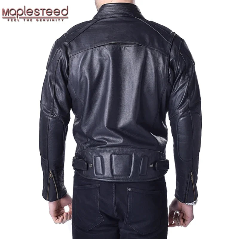 Motorcycle Biker Men Genuine Cowhide Leather Jacket Black Thick Motor Real Coat Male Skin Clothing Winter M153