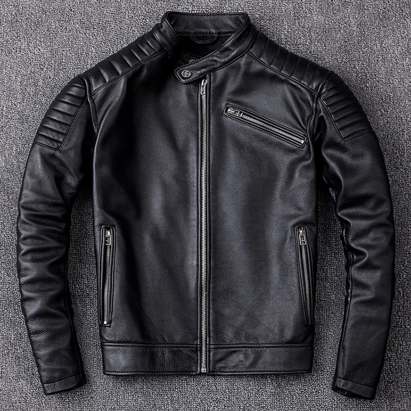 New Motorcycle Style Men's Cowhide Genuine Leather Clothes,Fashion Black Motor Biker Jacket Cool Leather Coat Plus Size 5XL