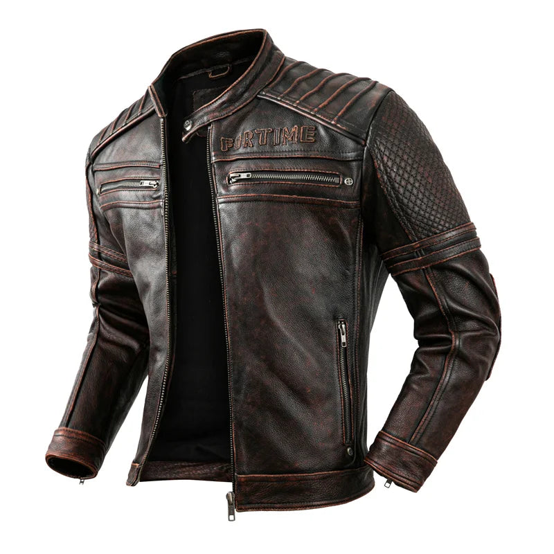 Vintage Mens Leather Jacket Motorcycle Leather Coat Men Biker Jacket  Autumn Men Fashion Motorcycle Real Leather Jacket Men