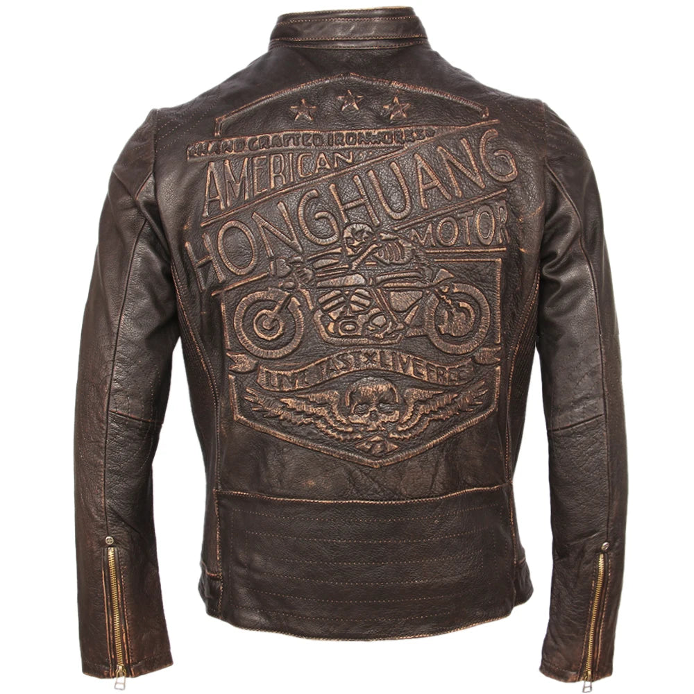 Vintage Motorcycle Leather Jacket Men 100% Genuine Cowhide Leather Coat Men Slim Fit Bomber Moto Biker Leather Coat Winter M261