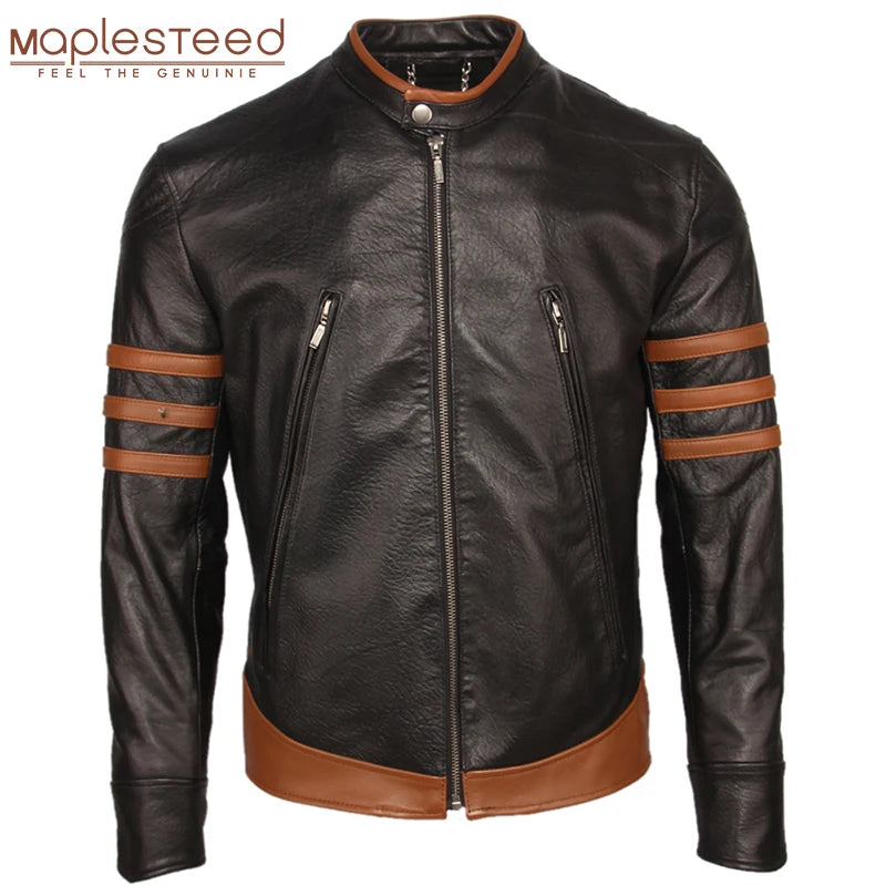 Men Genuine Leather Jacket For Man Bomber Skin Jacket 100% Natural Black Sheepskin & Brown Cowhide Slim Fit Male Skin Coat M305