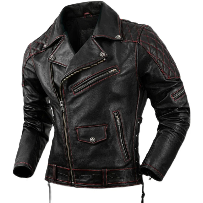 Korean Style Motorcycle Clothing Natural Cowhide Leather Jacket Men's Motor Biker Clothes Riding Clothing Slim Biker Jacket