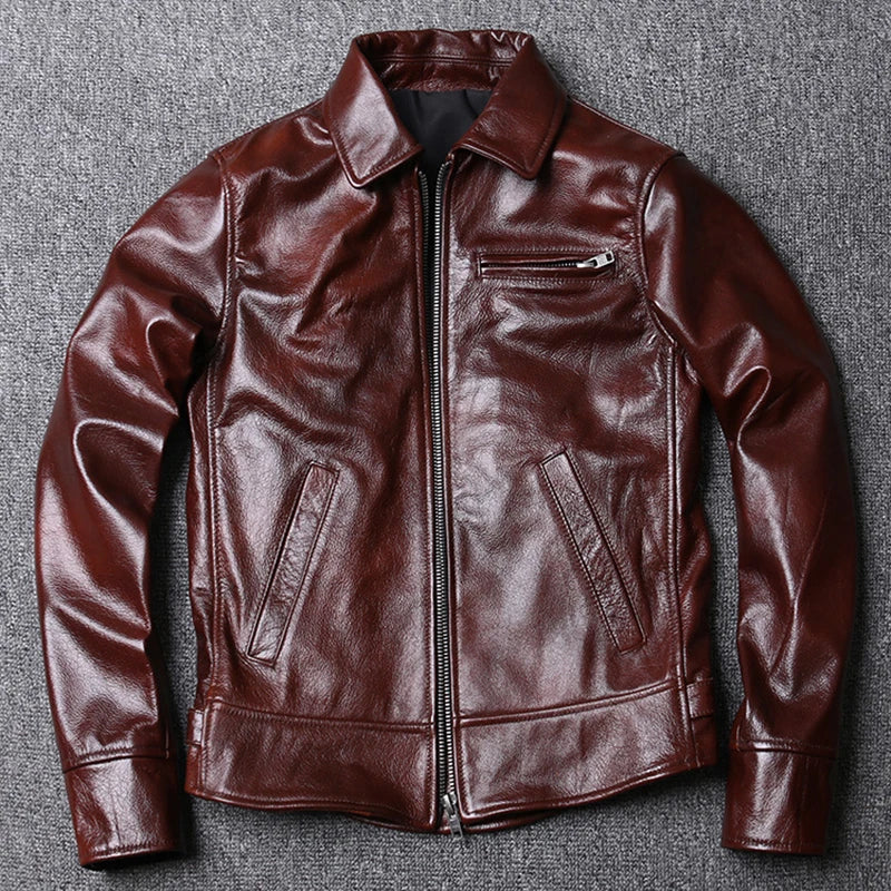 Men's Leather Jacket 100% Sheepskin Soft Thin Slim Fit Ginger yellow Men Leather Jacket Man Skin Coat Autumn Male Clothing M358