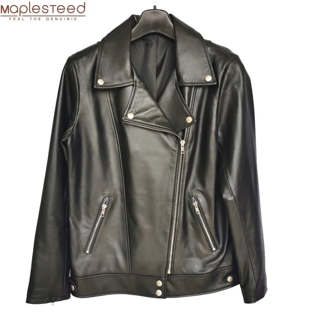 Maplesteed Women Leather Jacket 100%Soft Sheepskin Female Natural Skin Coat Autumn Plus Size Long OVERSIZE Bust 92-116cm M486