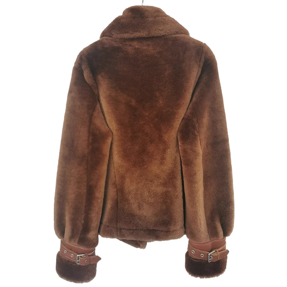 CLEARANCE SUPER Factory Quality 100% Sheep Fur Jacket  Women Shearling Fur Jacket Thick Warm Shearling Coat M496